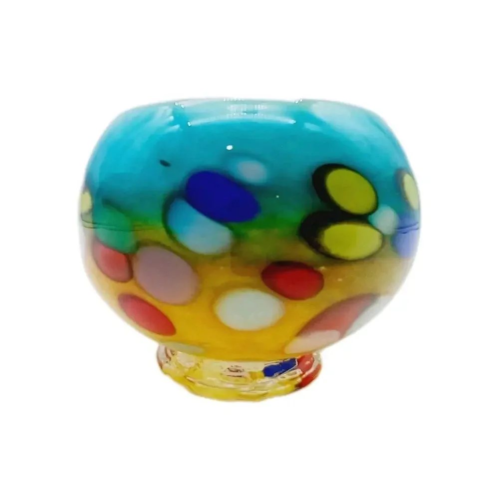 Tutti Frutti Glass Bowl Multicolor Cased Candle Holder Short Vase
